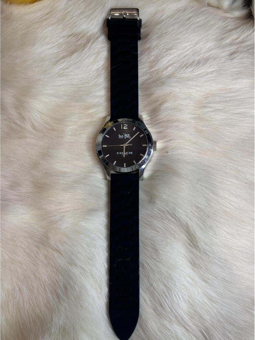 Coach Black Silicone Strap Watch with Silver-Tone Case